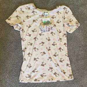 Shosho Teddy Bear Print Top with Scrunchie
